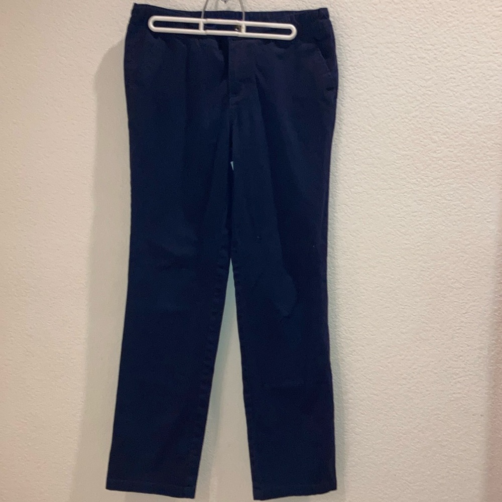 Dark blue, private school button and zipper pants with four pockets